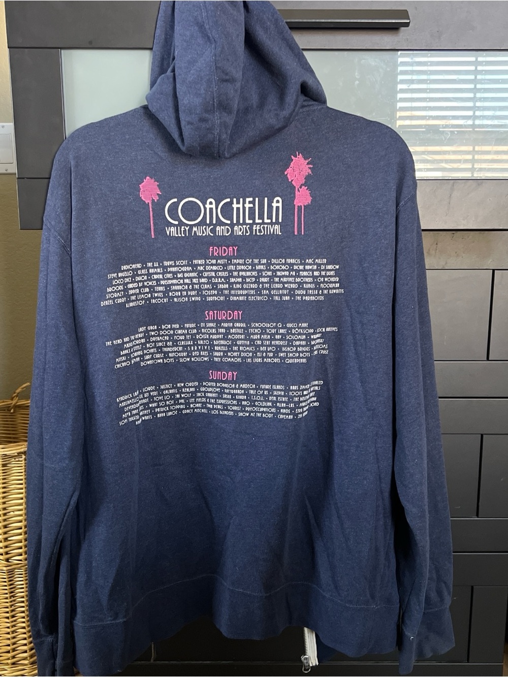 Coachella Navy Blue Festival Hoodie with Pink Graphics